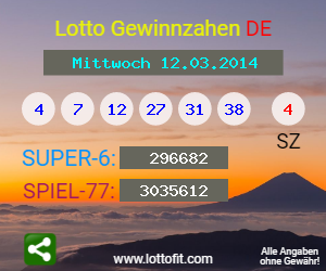 Lotto Gewinnzahlen vom Samstag, den 12.03.2014