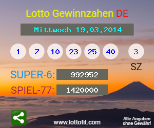 Lotto Gewinnzahlen vom Samstag, den 19.03.2014