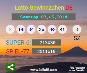 Lotto Gewinnzahlen vom Samstag, den 03.05.2014
