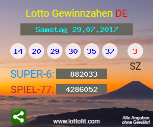Lotto Gewinnzahlen vom Samstag, den 29.07.2017