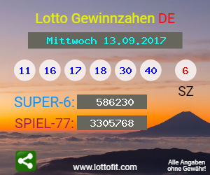 Lotto Gewinnzahlen vom Samstag, den 13.09.2017