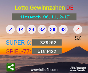 Lotto Gewinnzahlen vom Samstag, den 08.11.2017