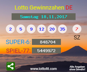 Lotto Gewinnzahlen vom Samstag, den 18.11.2017