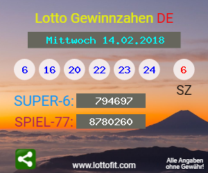 Lotto Gewinnzahlen vom Samstag, den 14.02.2018