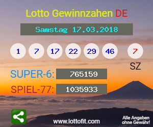 Lotto Gewinnzahlen vom Samstag, den 17.03.2018
