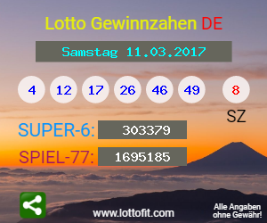 Lotto Gewinnzahlen vom Samstag, den 11.03.2017