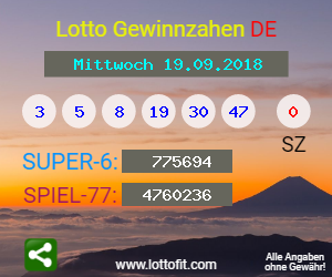 Lotto Gewinnzahlen vom Samstag, den 19.09.2018