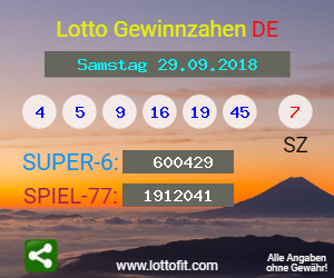 Lotto Gewinnzahlen vom Samstag, den 29.09.2018