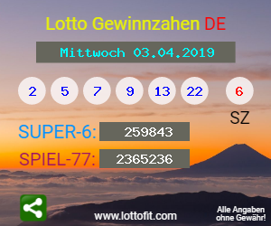 Lotto Gewinnzahlen vom Samstag, den 03.04.2019