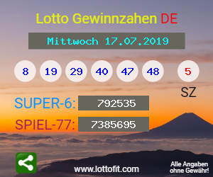 Lotto Gewinnzahlen vom Samstag, den 17.07.2019
